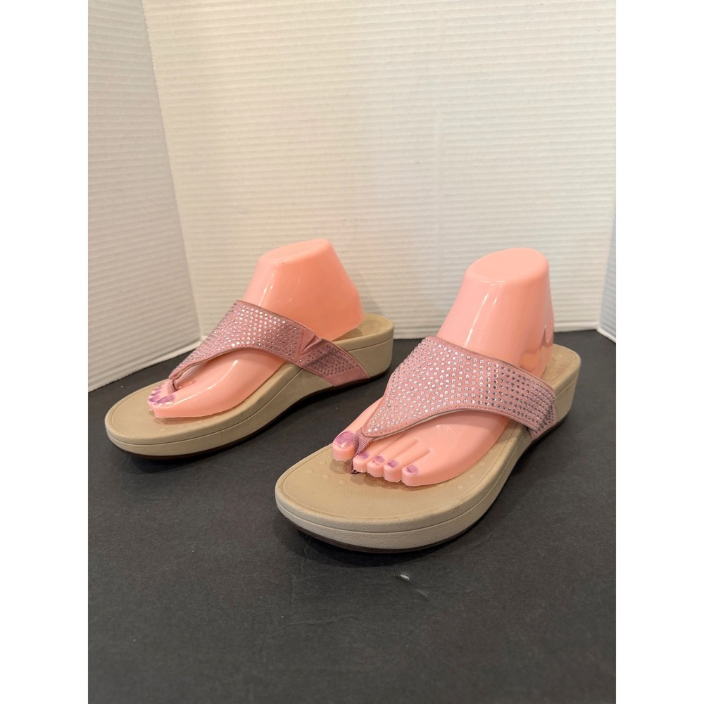 Vionic Naples Pink Sparkly Rhinestones‎ Orthotic Support Thong Sandals Sz 11